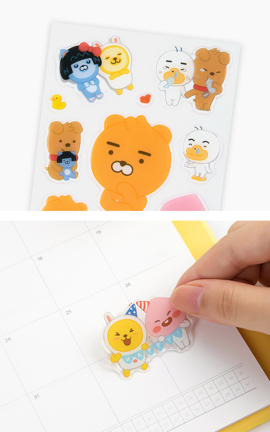 Kakao Little Friends Apeach glitter epoxy sticker - Korean Corner