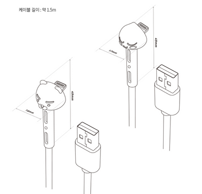 Kakao Friends Ryan L-shaped 8pnis data &amp; charge cable - Korean Corner
